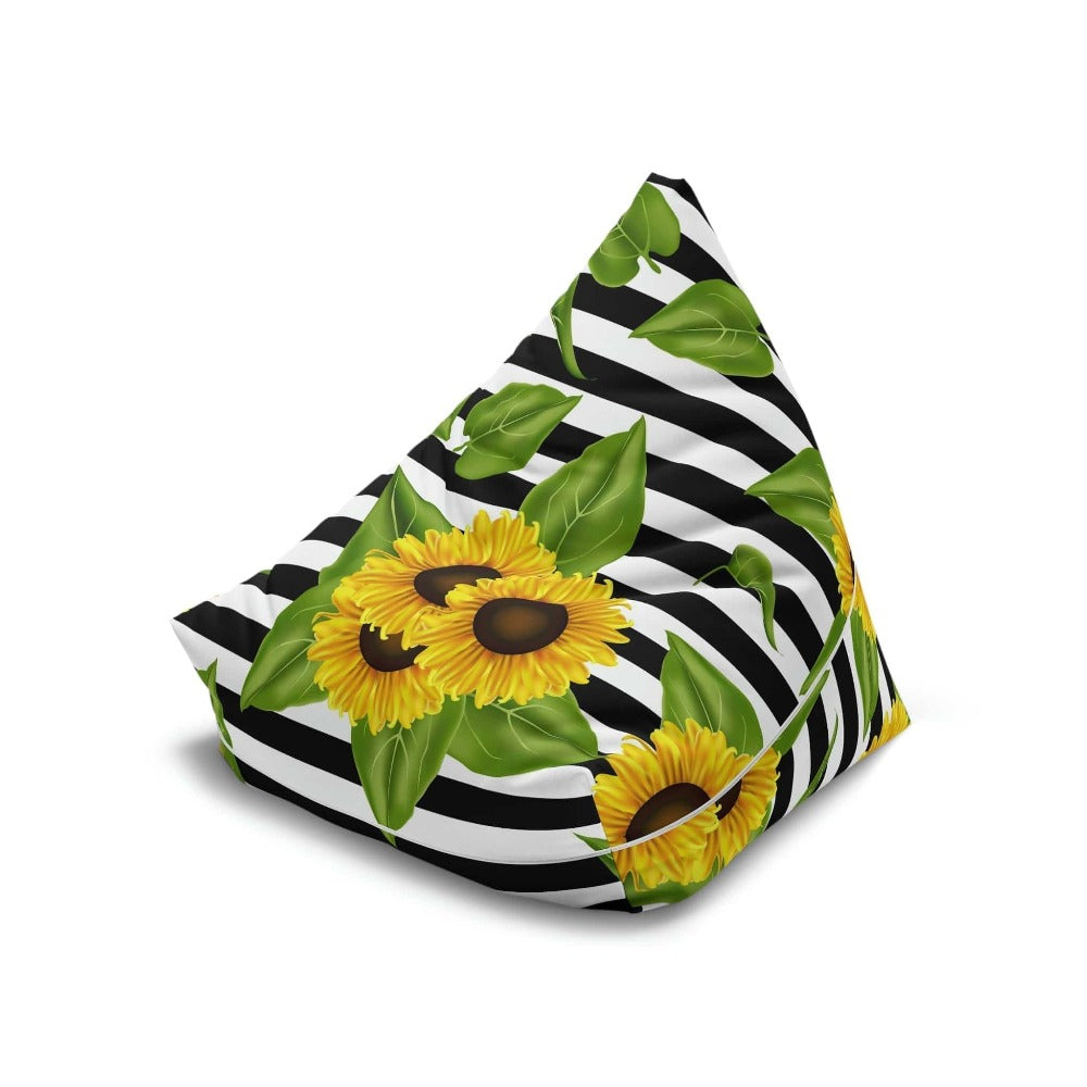 A Sunny Delight: Embrace the Beauty of Sunflowers with This Stylish Black and White Bean Bag Chair Cover Home-clothes-jewelry