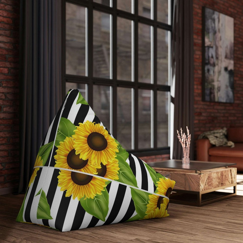 A Sunny Delight: Embrace the Beauty of Sunflowers with This Stylish Black and White Bean Bag Chair Cover Home-clothes-jewelry