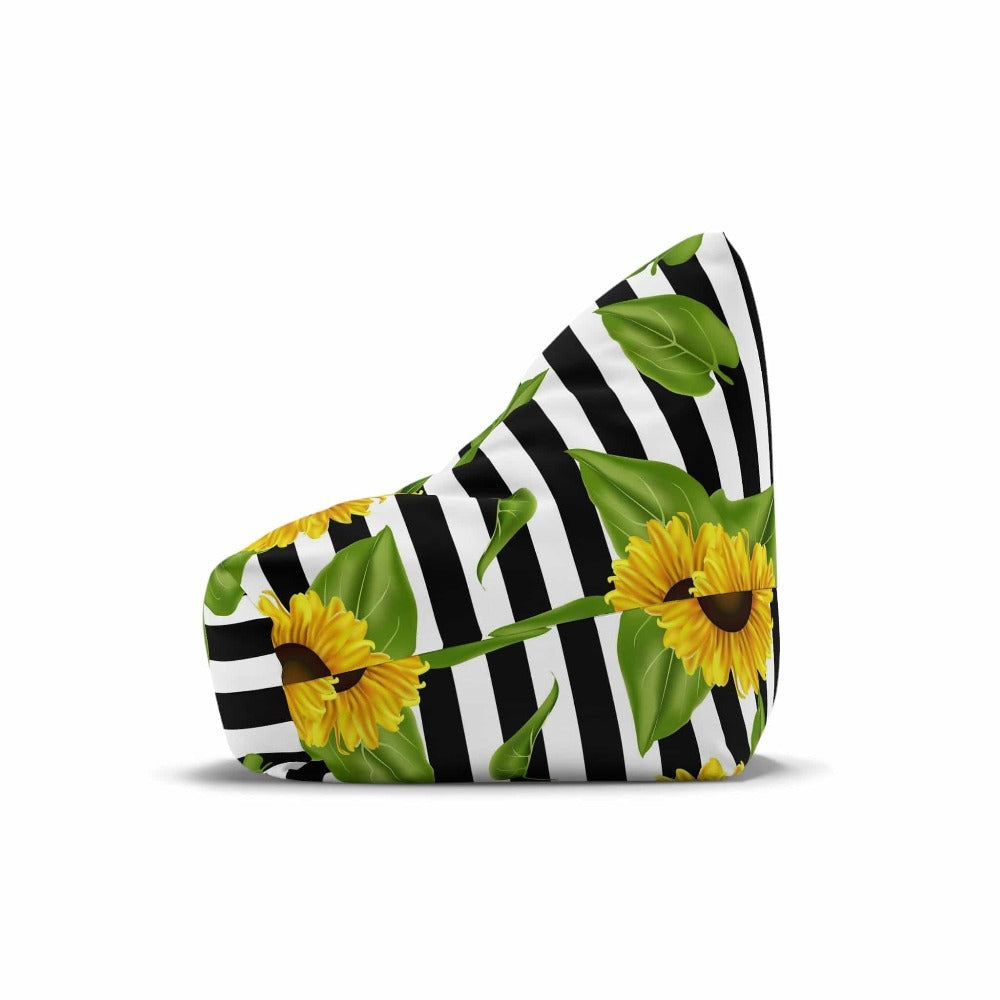 A Sunny Delight: Embrace the Beauty of Sunflowers with This Stylish Black and White Bean Bag Chair Cover Home-clothes-jewelry