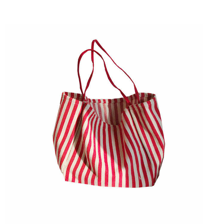 Large capacity Korean classic retro striped shoulder bag simple canvas bag cloth bag