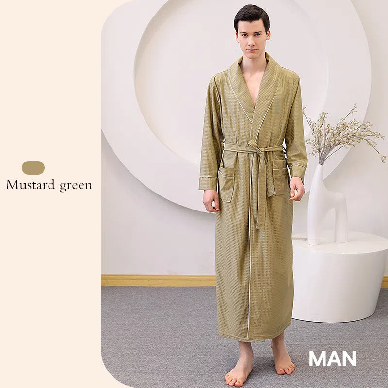 Thin satin bathrobe with quick drying water absorption for couples women's long and plus size yukata for men