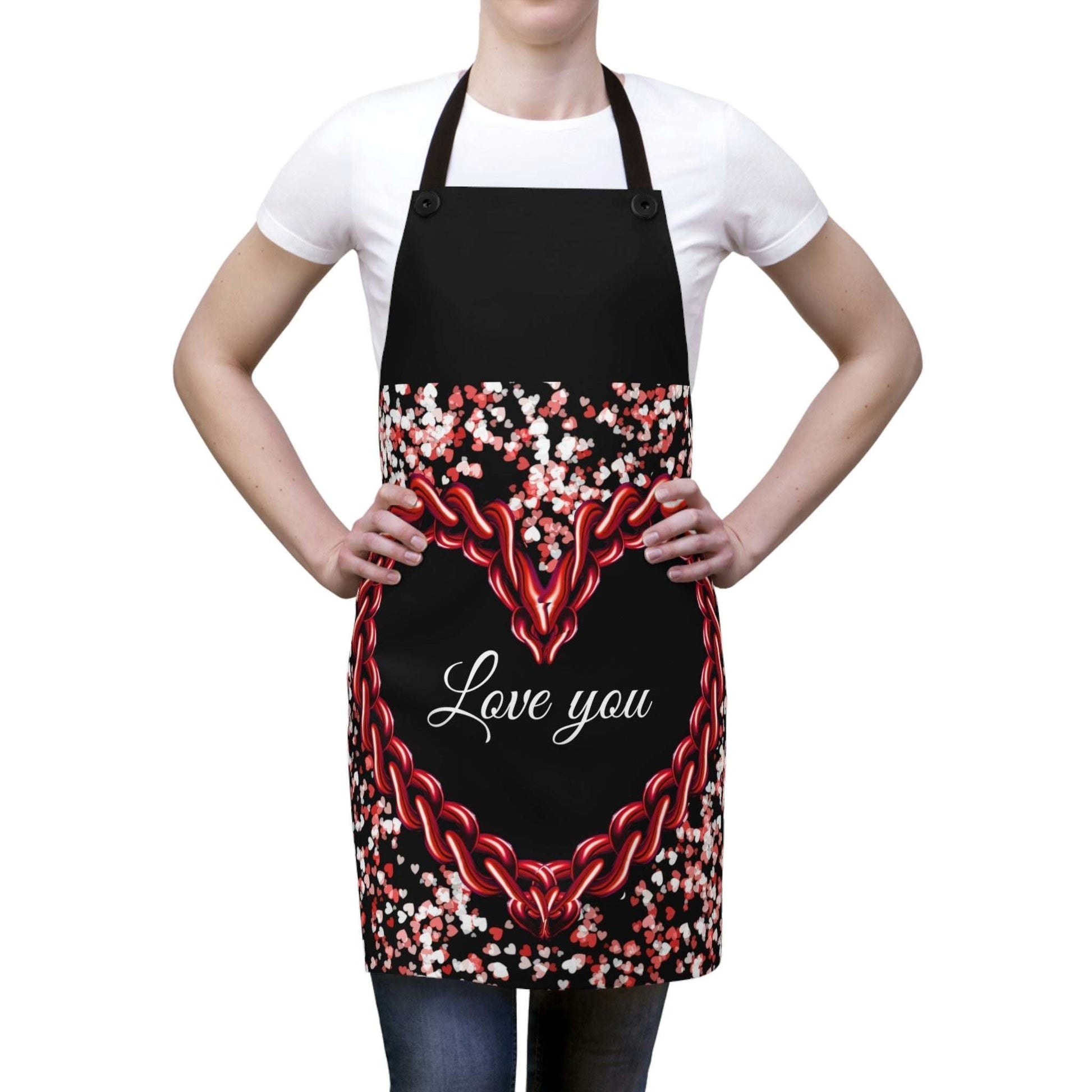 Apron Love you with red hearts, Gift idea, Valentine's gift, birthday, wedding, anniversary gift - HomeClothesJewelry