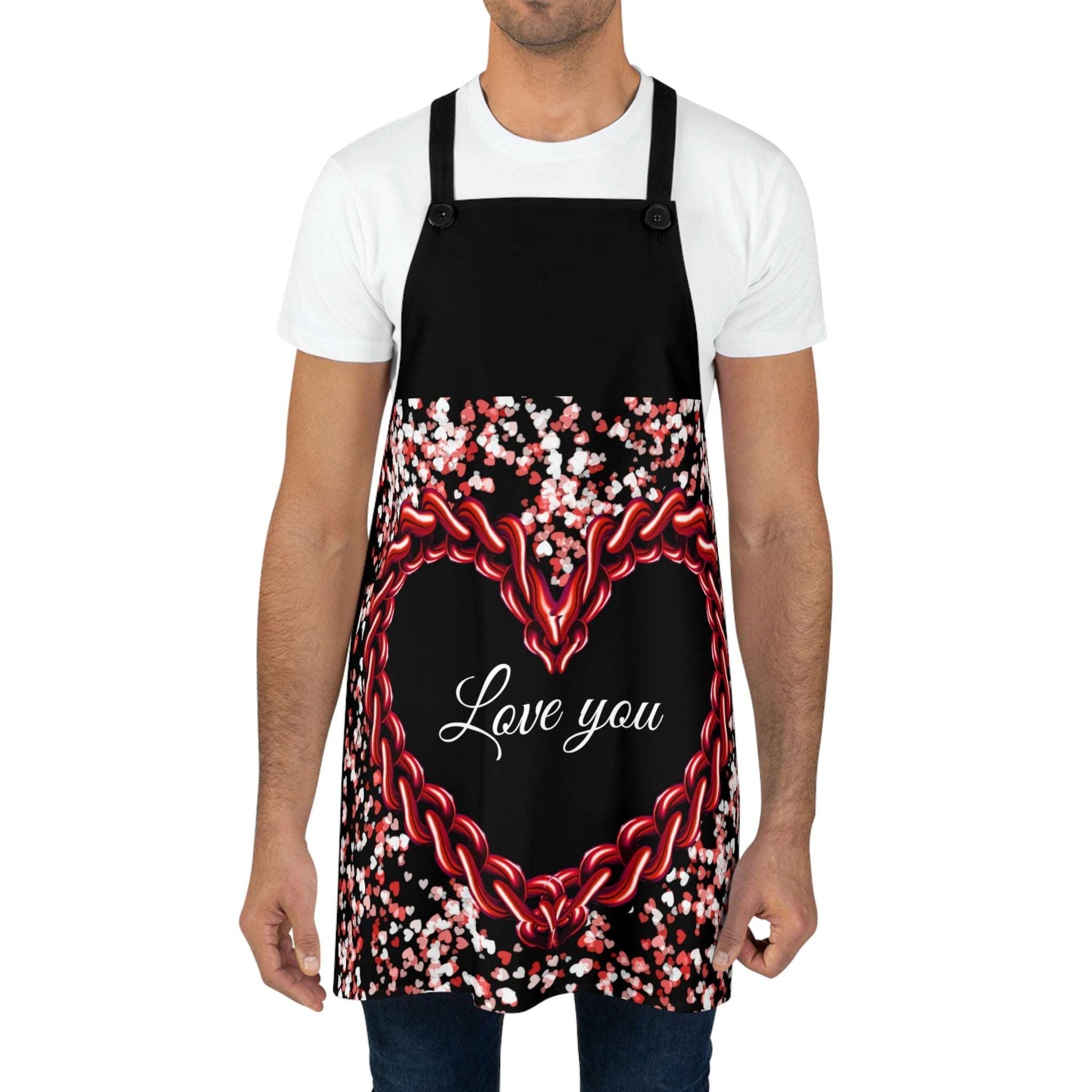 Apron Love you with red hearts, Gift idea, Valentine's gift, birthday, wedding, anniversary gift Home-clothes-jewelry