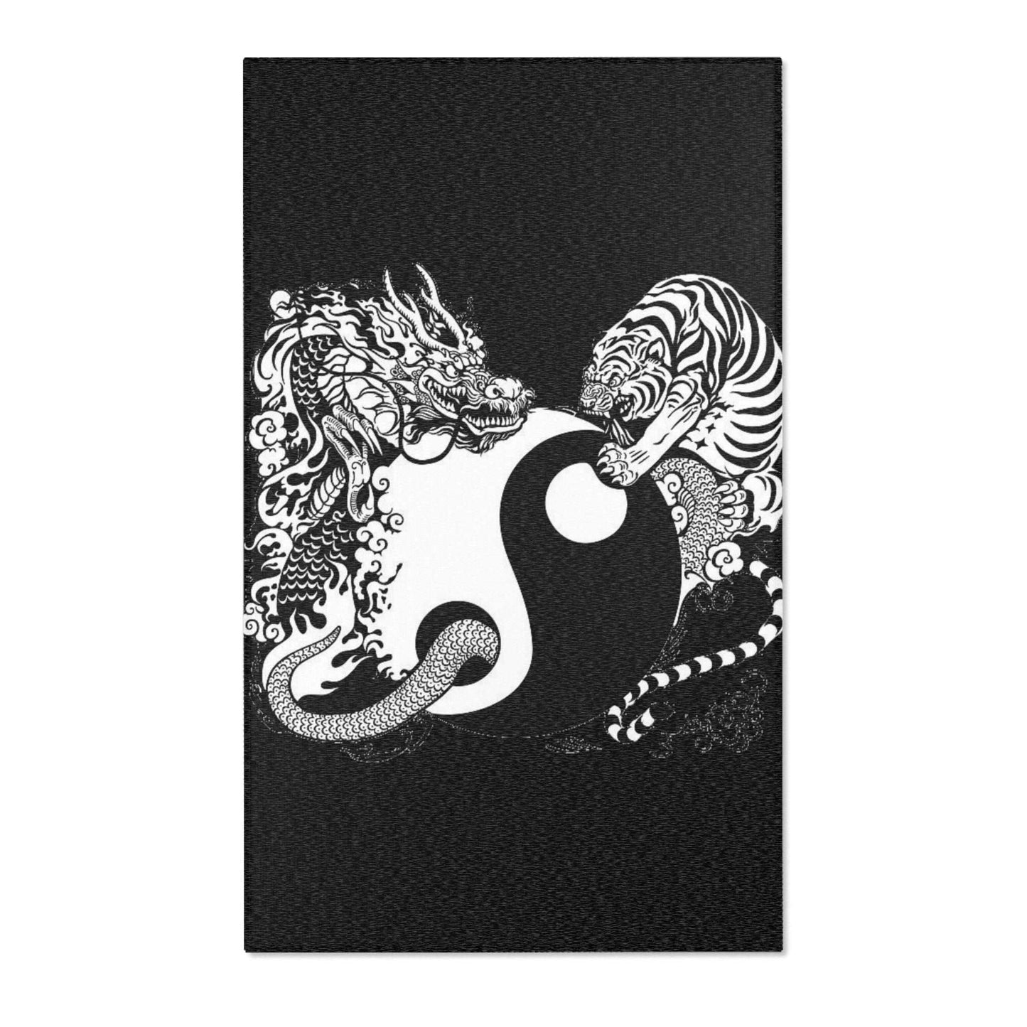 Area Rug Dragon and Tiger black and white, wild home decoration, modern home - HomeClothesJewelry