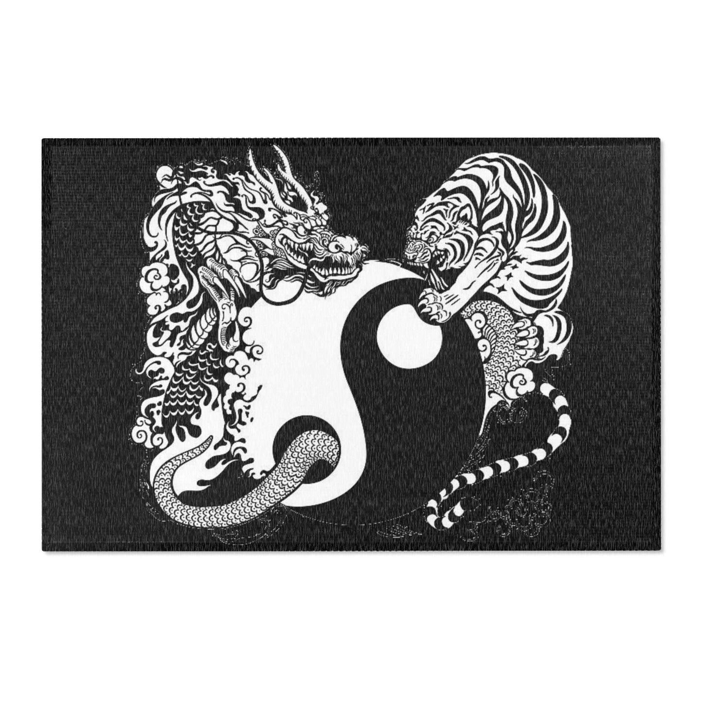 Area Rug Dragon and Tiger black and white, wild home decoration, modern home - HomeClothesJewelry