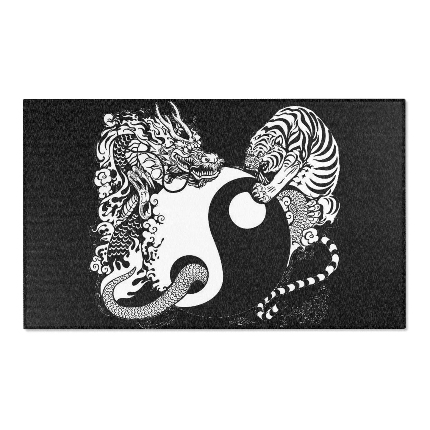 Area Rug Dragon and Tiger black and white, wild home decoration, modern home - HomeClothesJewelry