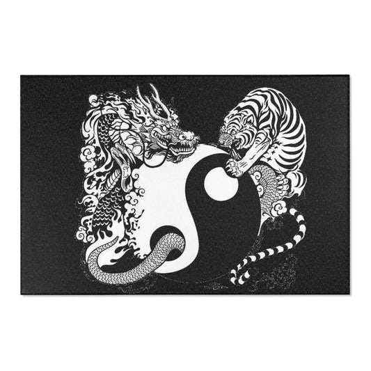 Area Rug Dragon and Tiger black and white, wild home decoration, modern home - HomeClothesJewelry