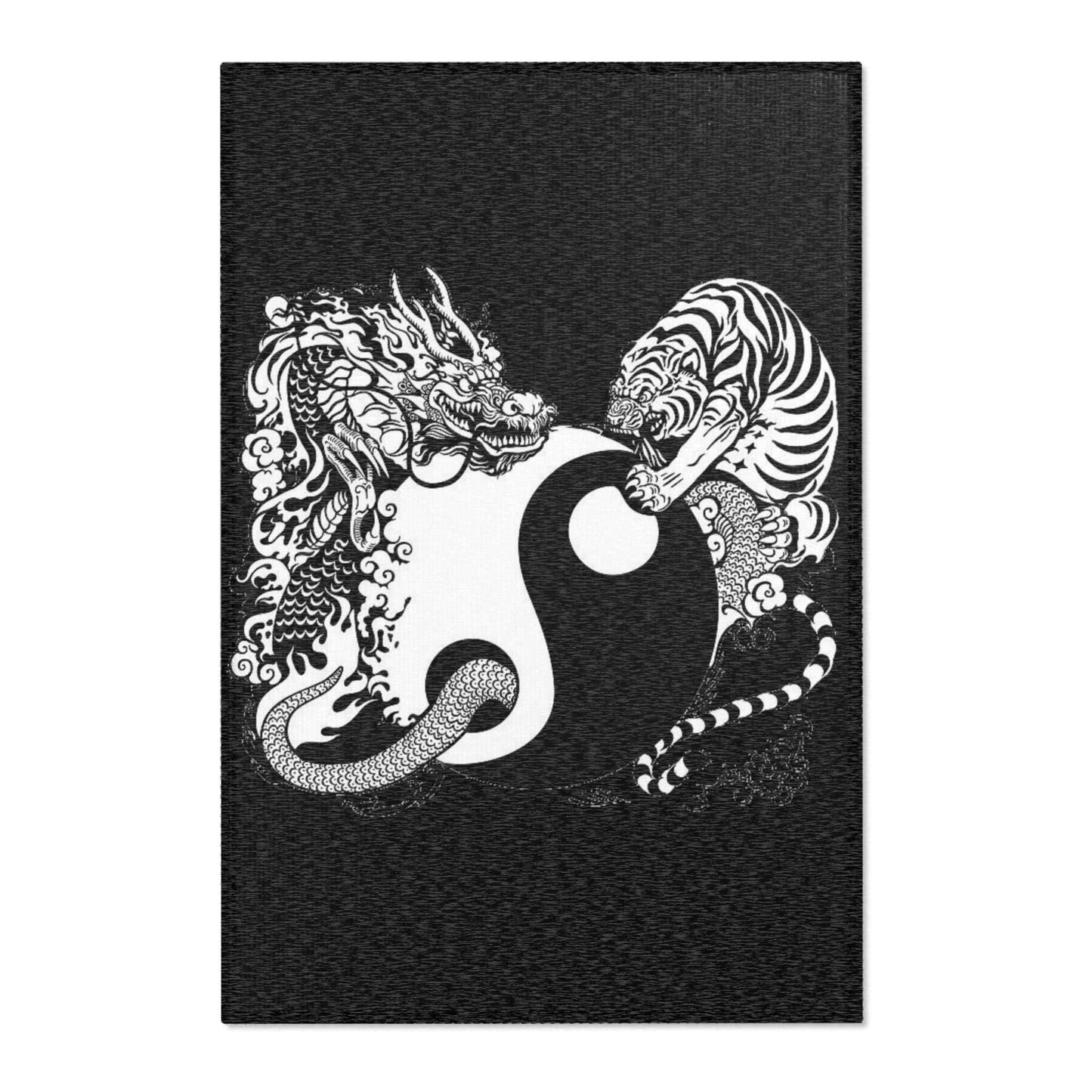 Area Rug Dragon and Tiger black and white, wild home decoration, modern home - HomeClothesJewelry