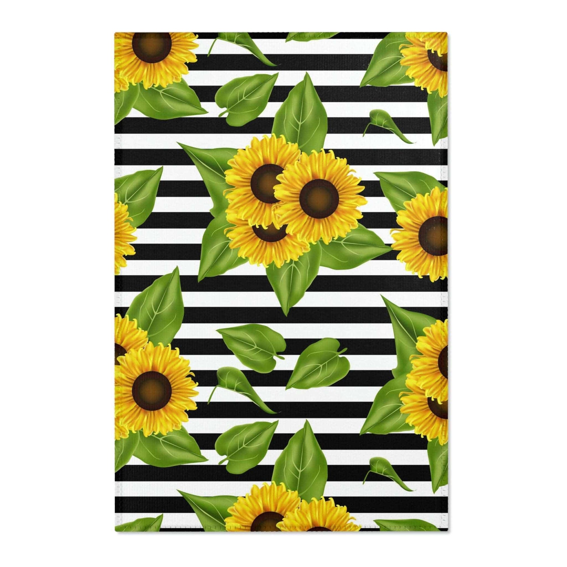 Area Rugs Sunflowers on black and white - HomeClothesJewelry