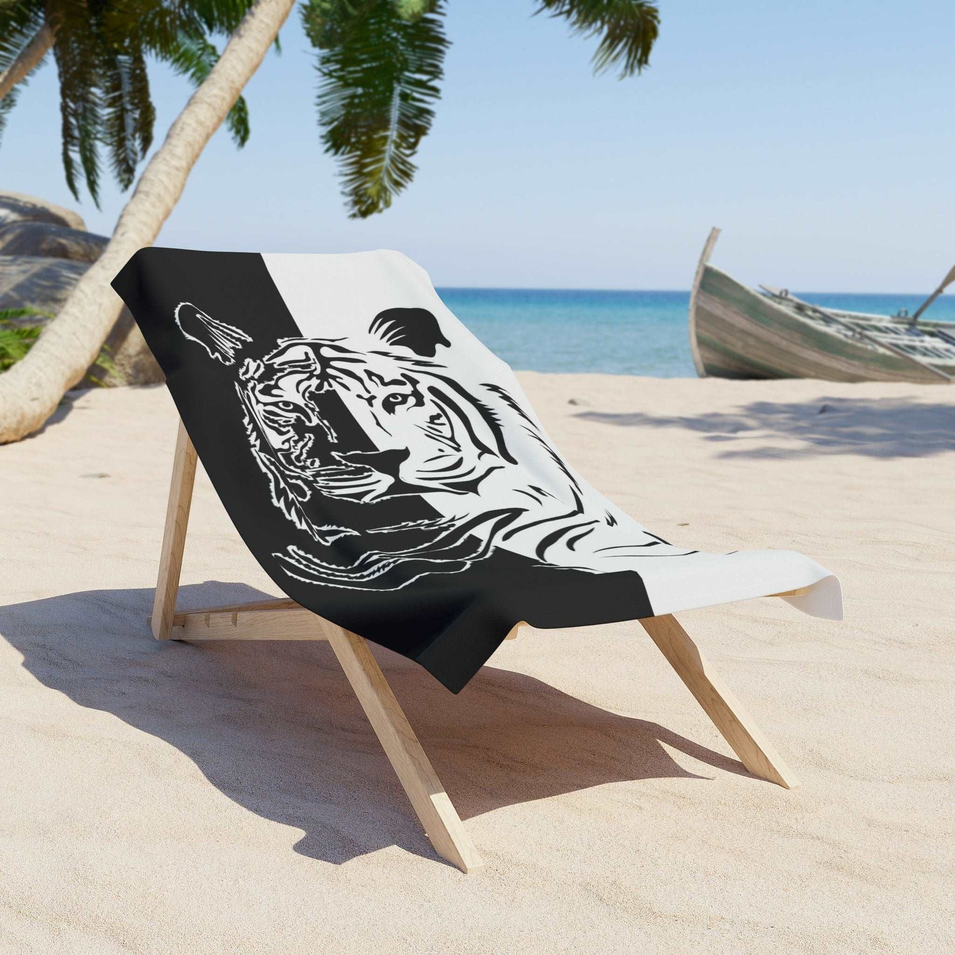 Beach Towel Tiger on black and white - HomeClothesJewelry