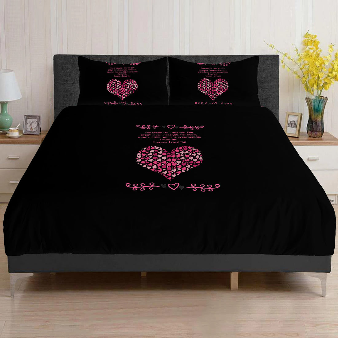 Bedding Black with Pink Heart, Valentine&