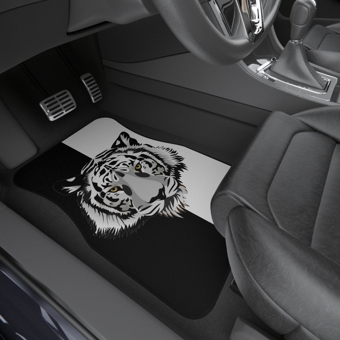 Car Mats (Set of 4) Tiger on Black and White Home-clothes-jewelry