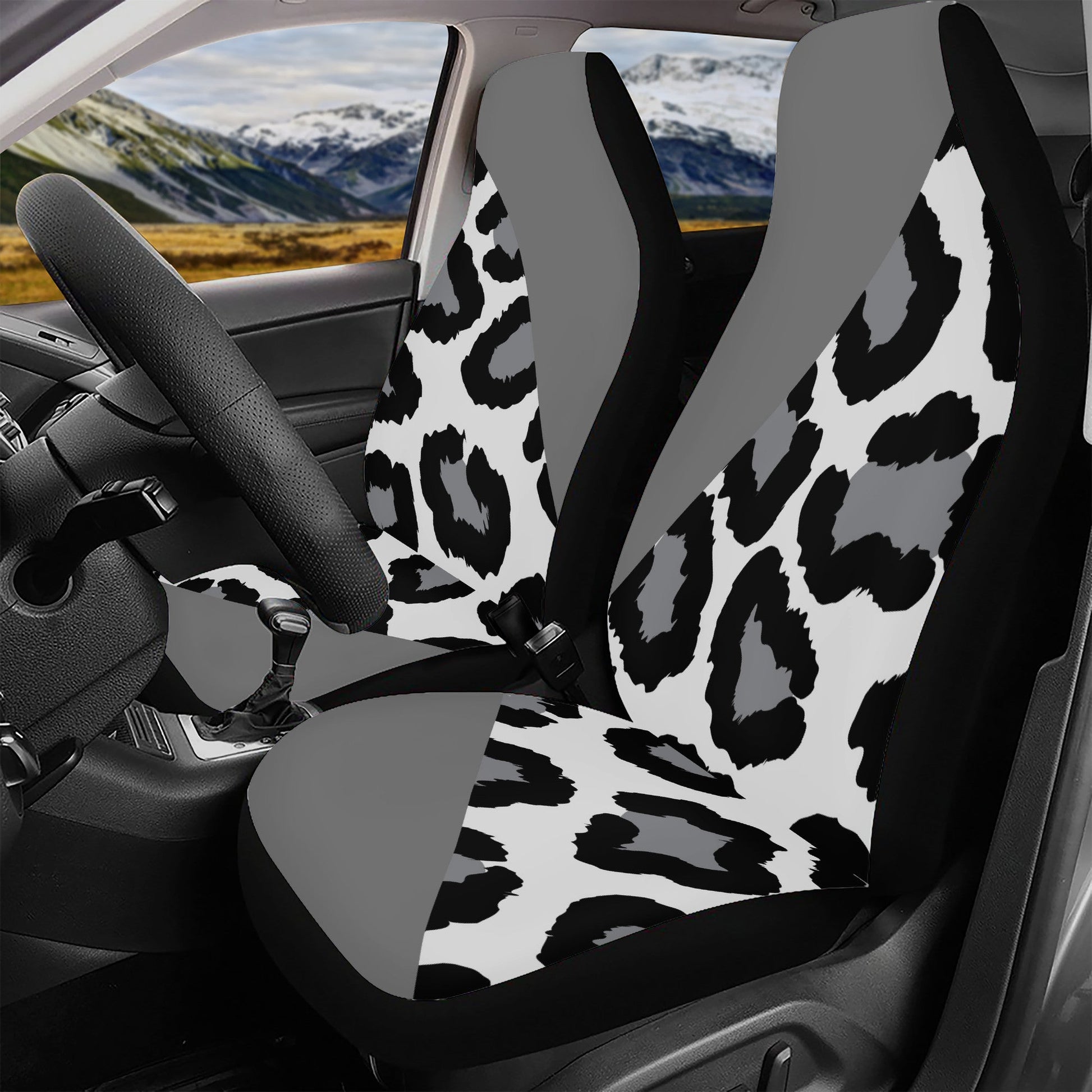 Car Seat Cover Set Leopard on grey Home-clothes-jewelry