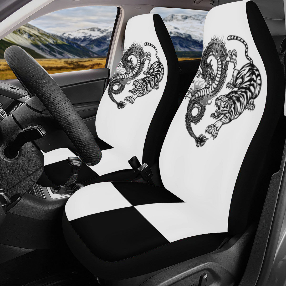 Car Seat Cover Set black and white Tiger and Dragon Home-clothes-jewelry