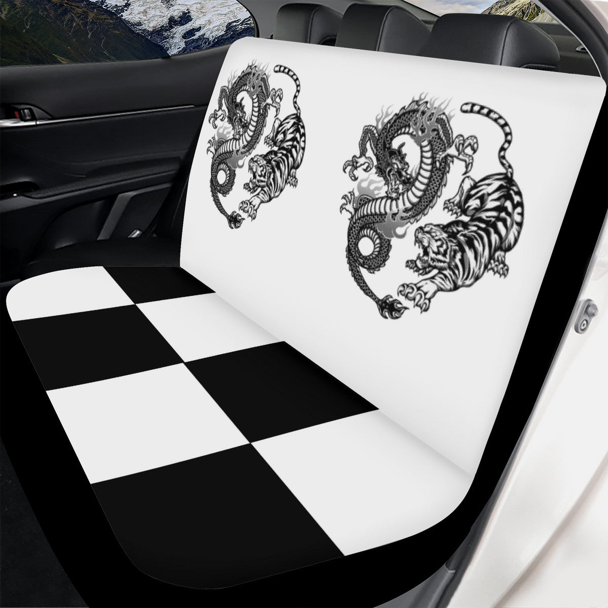 Car Seat Cover Set black and white Tiger and Dragon Home-clothes-jewelry