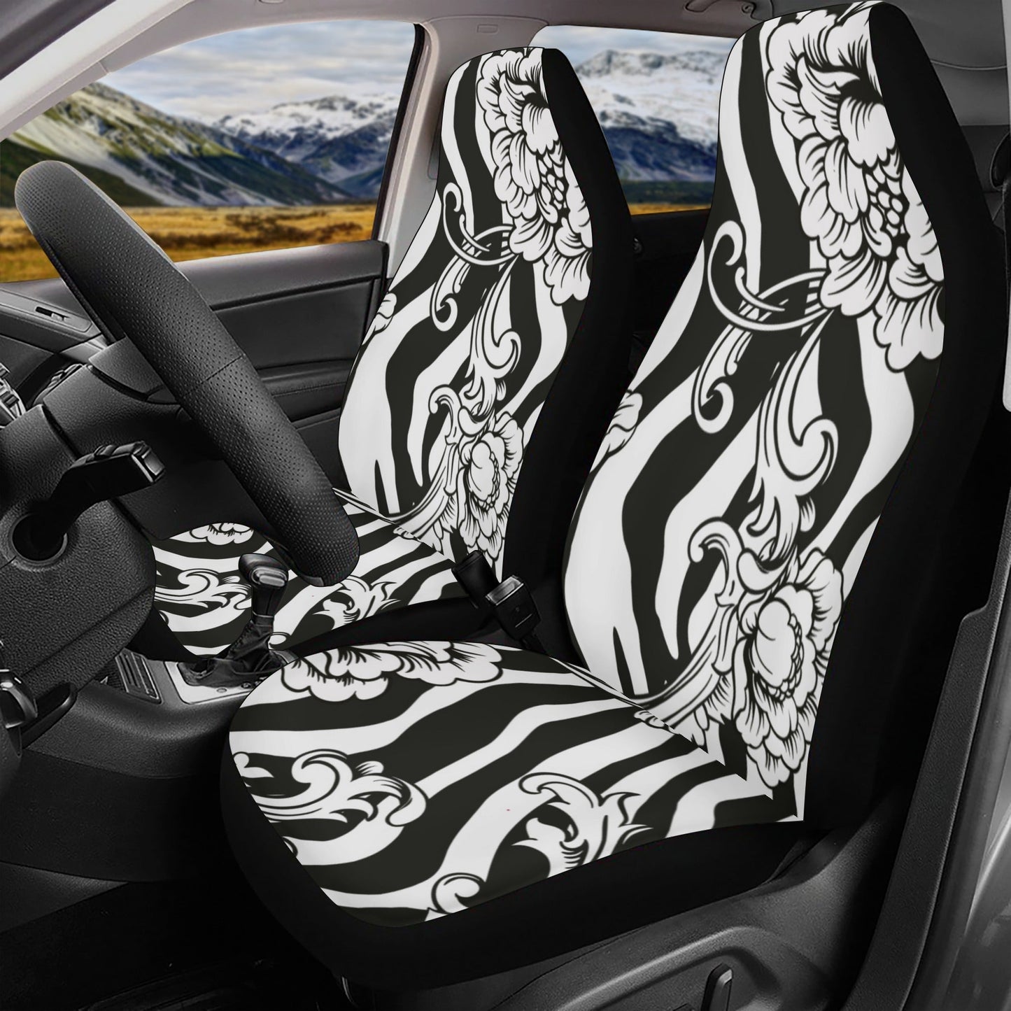 Car Seat Cover Set roses decoration black and white Home-clothes-jewelry