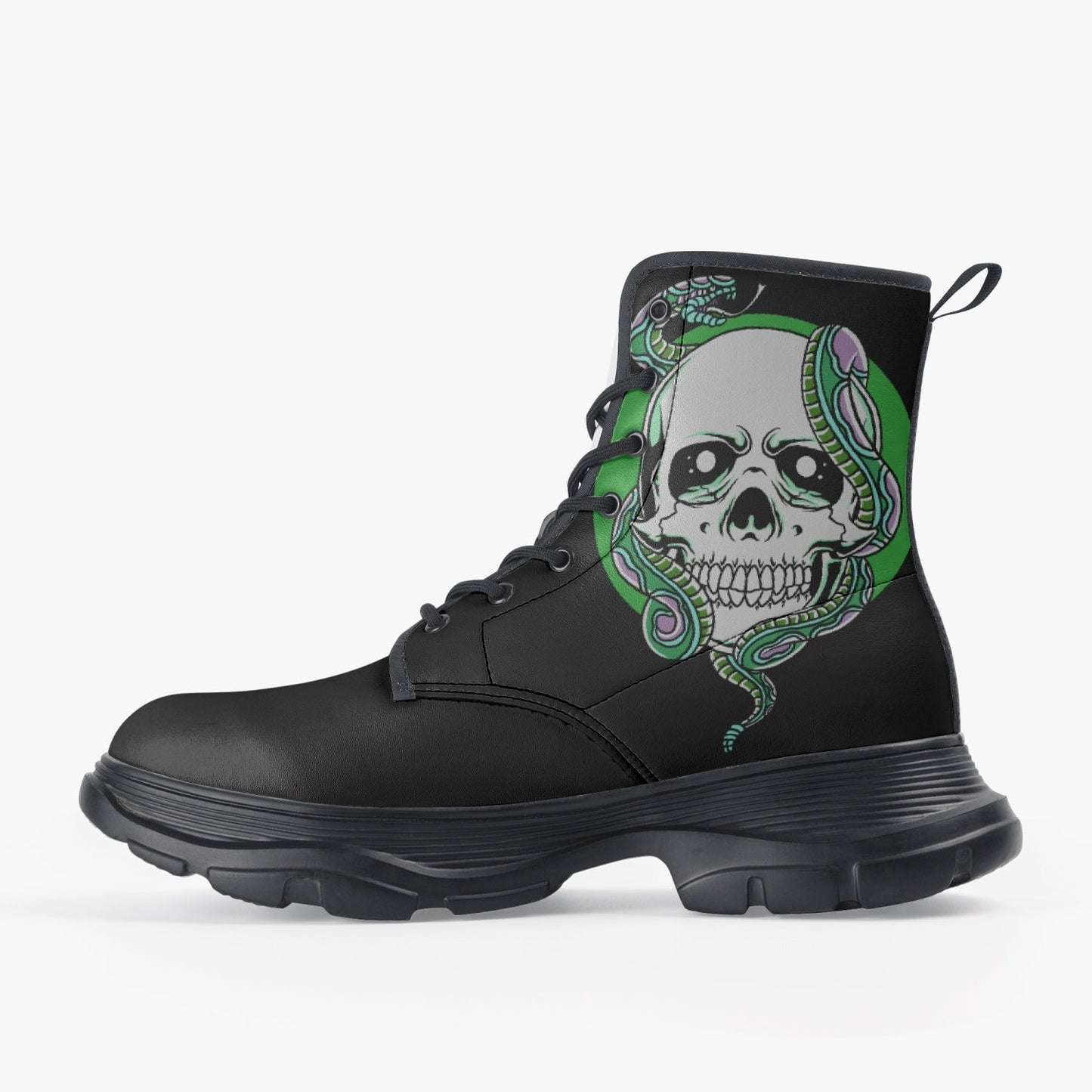 Casual Leather Chunky Boots Skull and Snake Home-clothes-jewelry