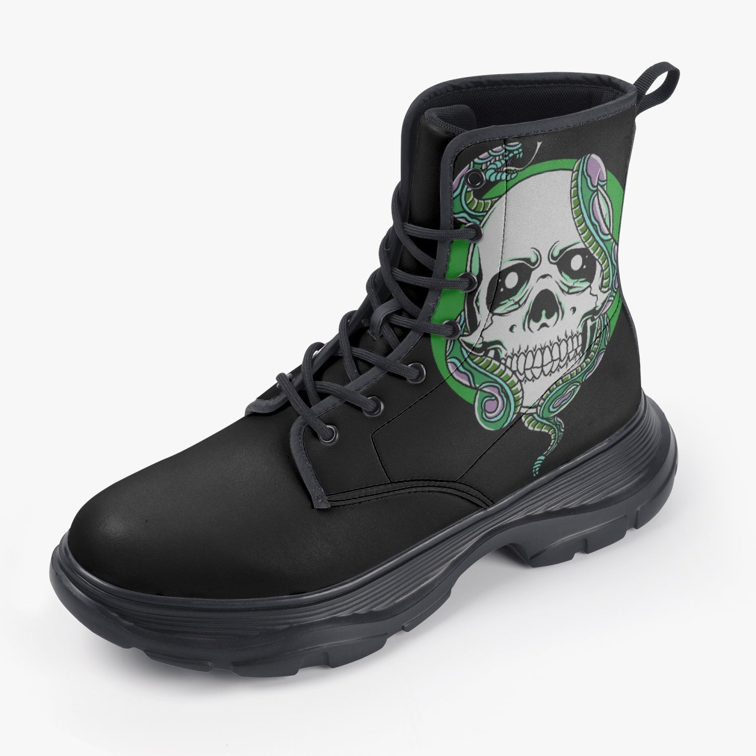 Casual Leather Chunky Boots Skull and Snake Home-clothes-jewelry