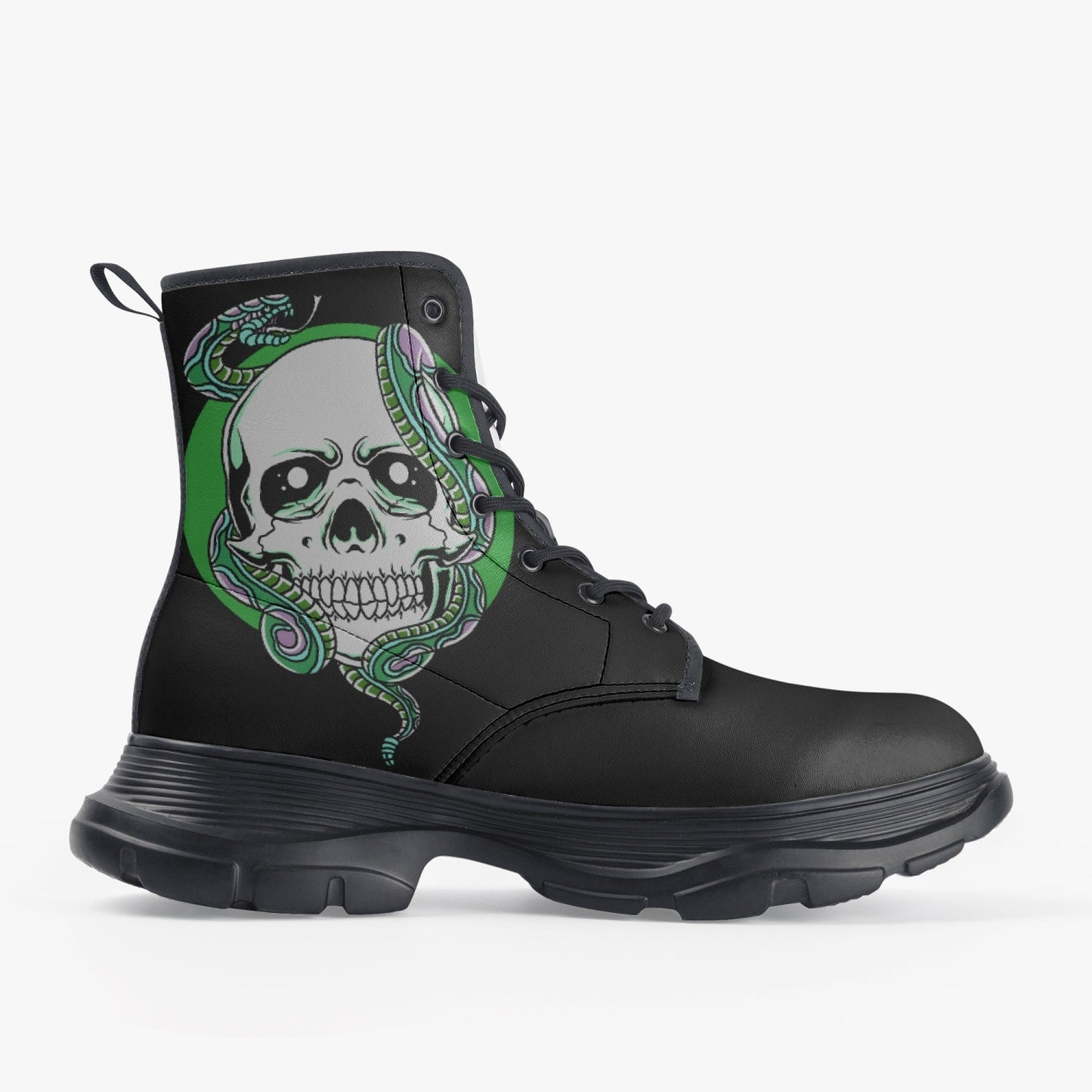 Casual Leather Chunky Boots Skull and Snake Home-clothes-jewelry