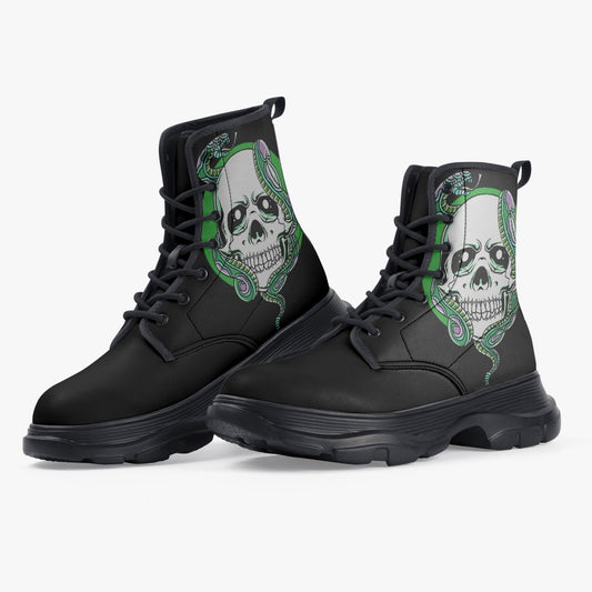 Casual Leather Chunky Boots Skull and Snake Home-clothes-jewelry