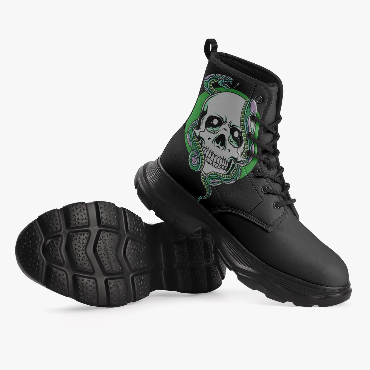 Casual Leather Chunky Boots Skull and Snake Home-clothes-jewelry