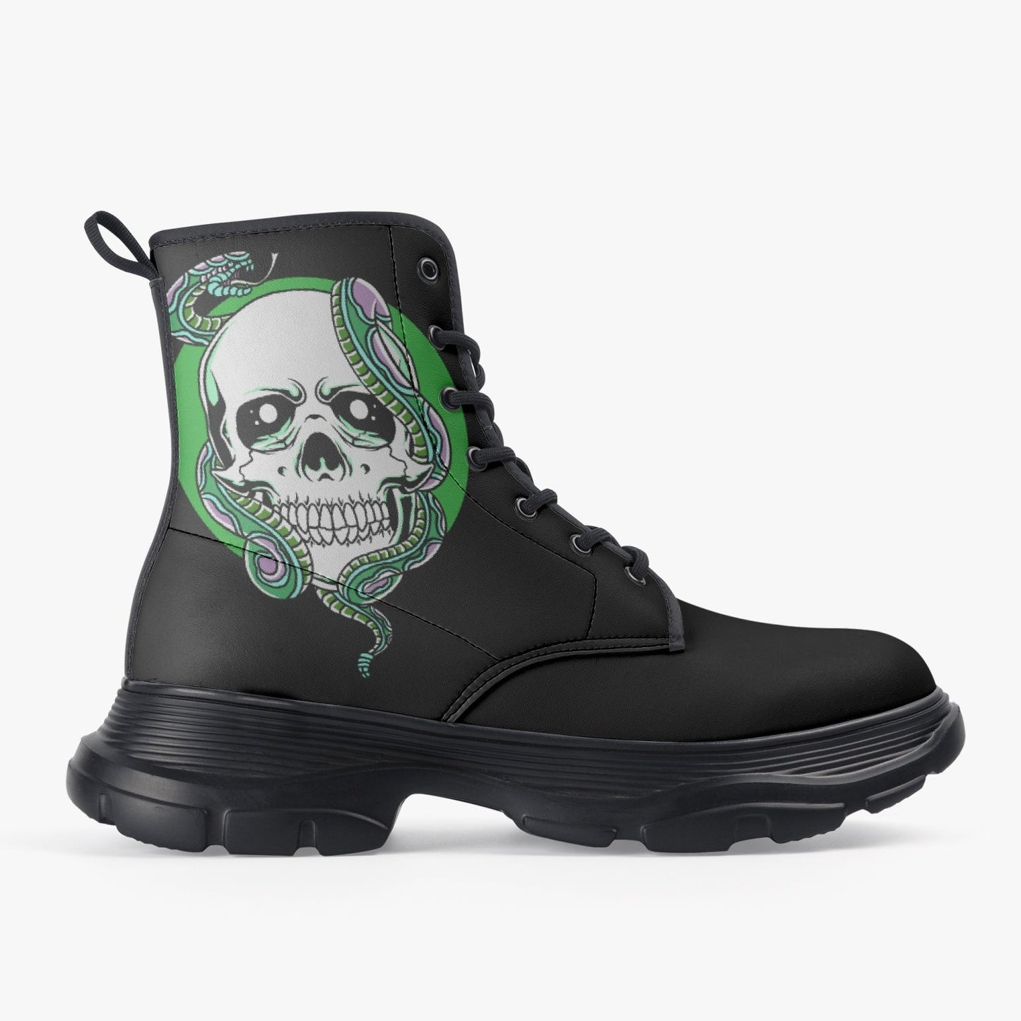 Casual Leather Chunky Boots Skull and Snake Home-clothes-jewelry