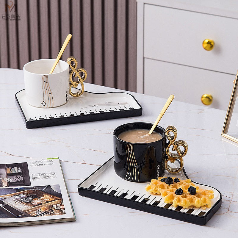 Creative trace golden note shape handle ceramic cup saucer Nordic exquisite mug Home-clothes-jewelry