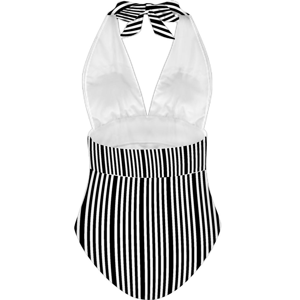 Custom All Over Print Women's Tankini Halterneck One Piece Swimsuit Black and White stripes Home-clothes-jewelry