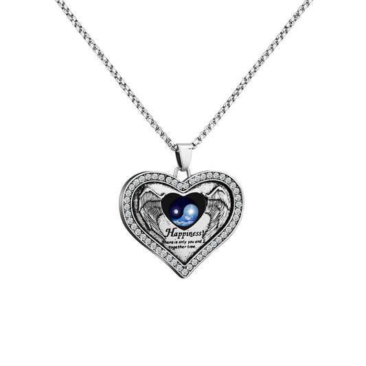 Custom Color Photo Stainless Steel Happiness Rhinestone Heart Shape Necklace  Home-clothes-jewelry