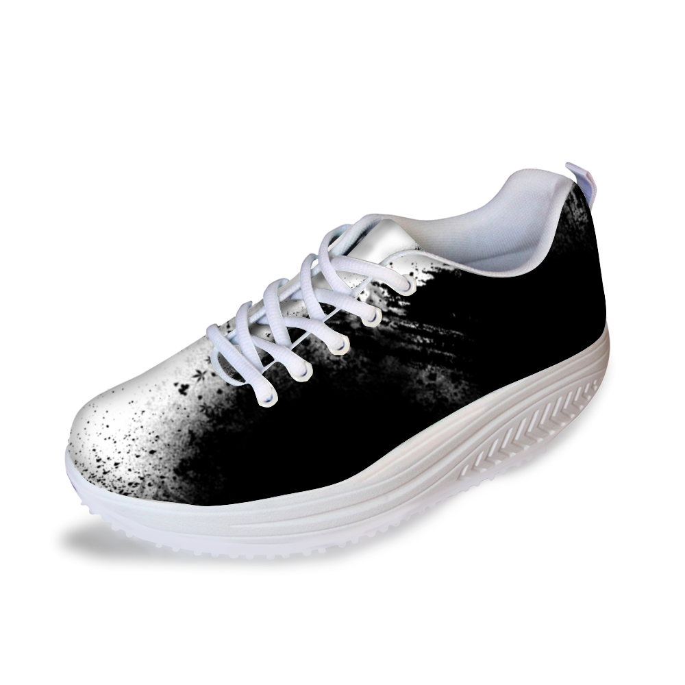 Custom Rocker Shoes Rocking Shoes Rocker Bottom Sneakers Black and White abstract Home-clothes-jewelry