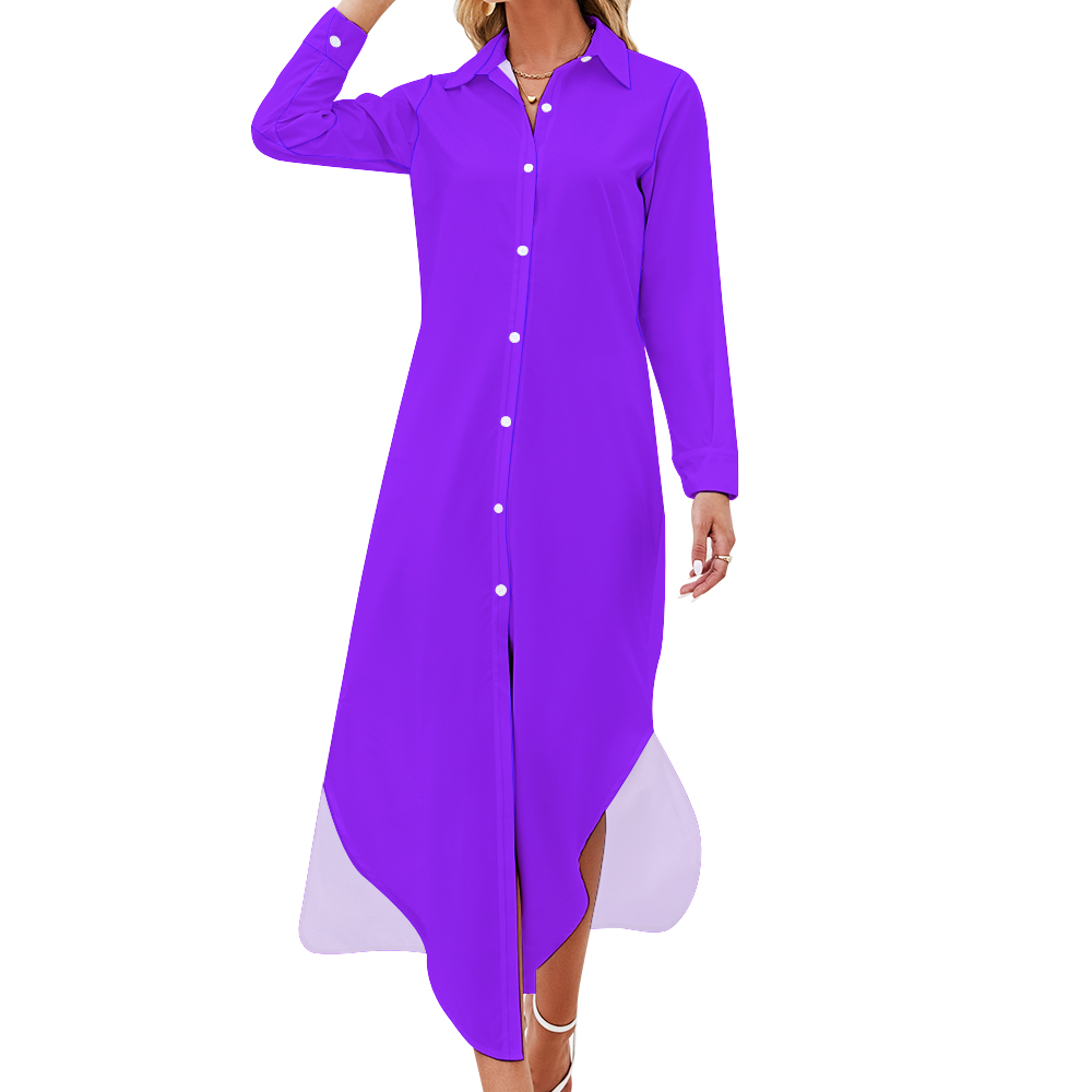 Custom Women's Long Sleeves Shirt Dress Button Up Slit Skirt Home-clothes-jewelry