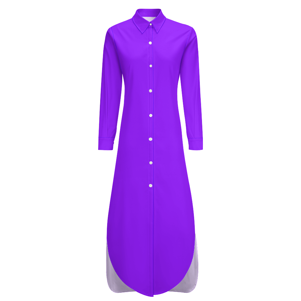 Custom Women's Long Sleeves Shirt Dress Button Up Slit Skirt Home-clothes-jewelry