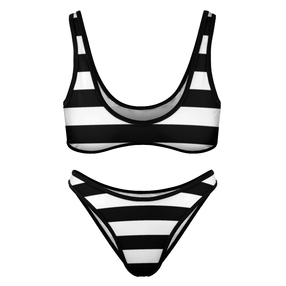 Custom Women's Two Piece Swimsuits Sexy Bikini Suit Black White Stripes Home-clothes-jewelry