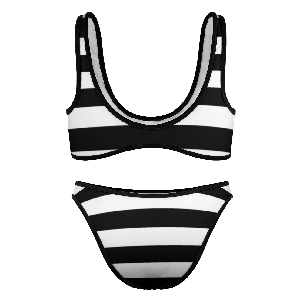 Custom Women's Two Piece Swimsuits Sexy Bikini Suit Black White Stripes Home-clothes-jewelry