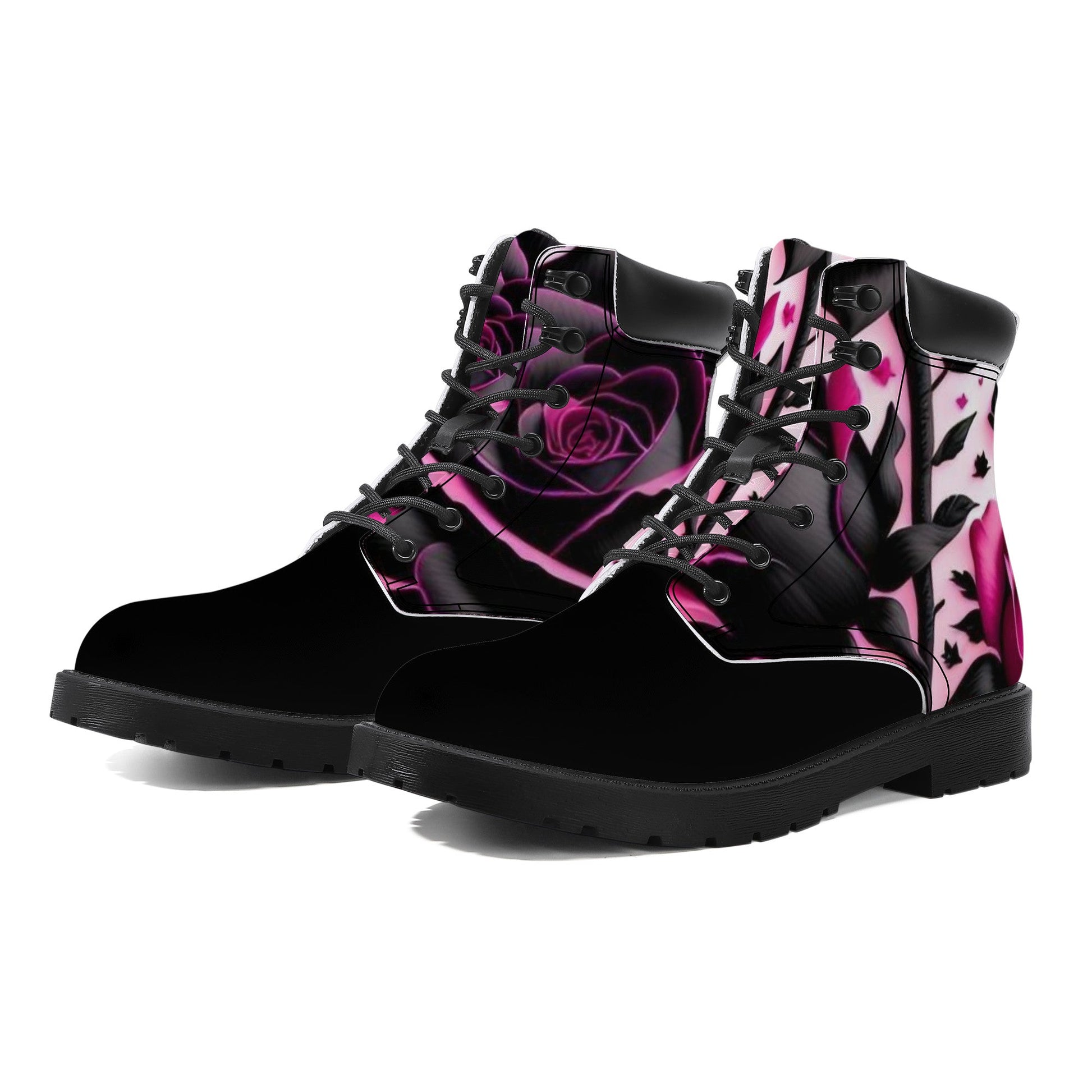 D20 Synthetic Leather Boots Purple Roses Home-clothes-jewelry