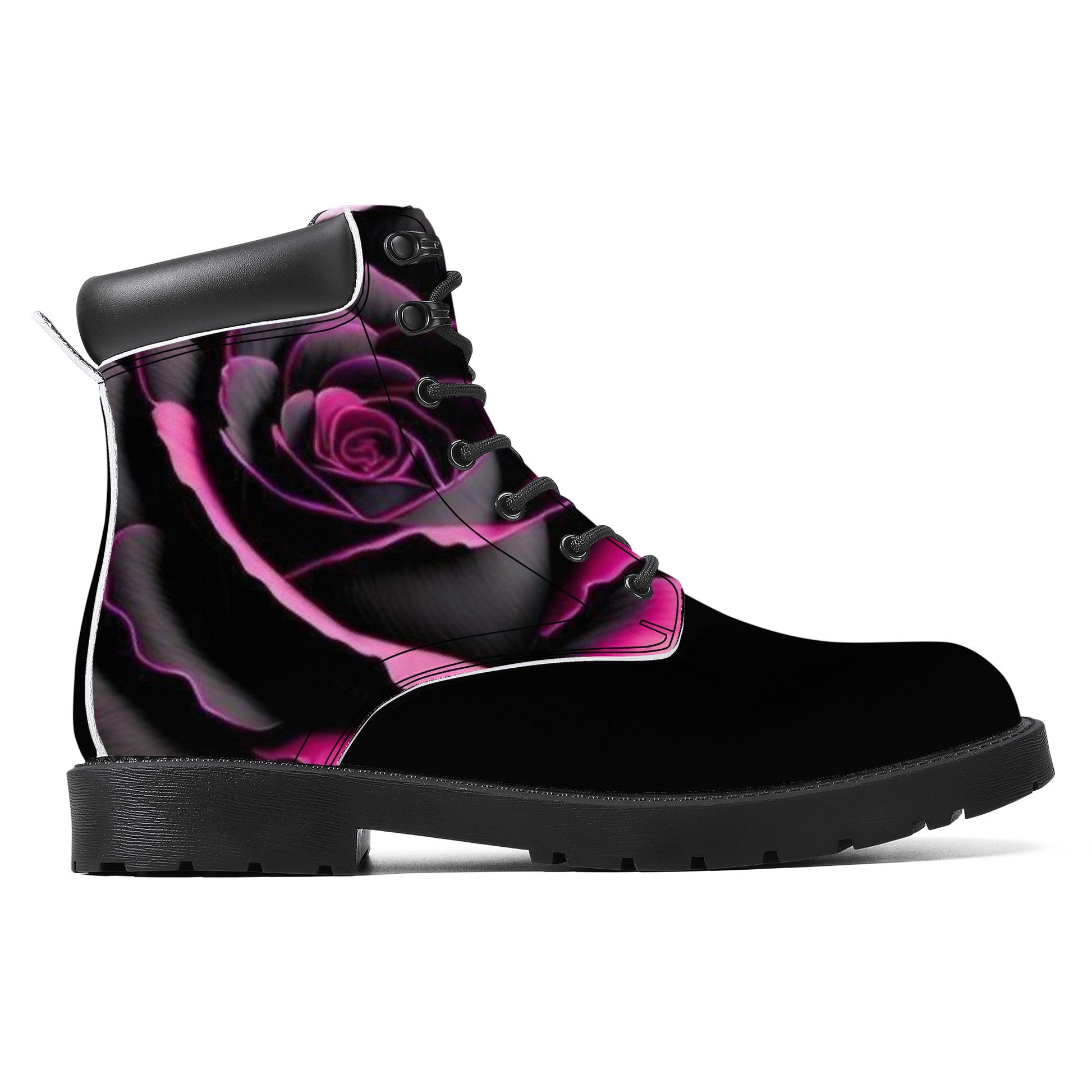 D20 Synthetic Leather Boots Purple Roses Home-clothes-jewelry