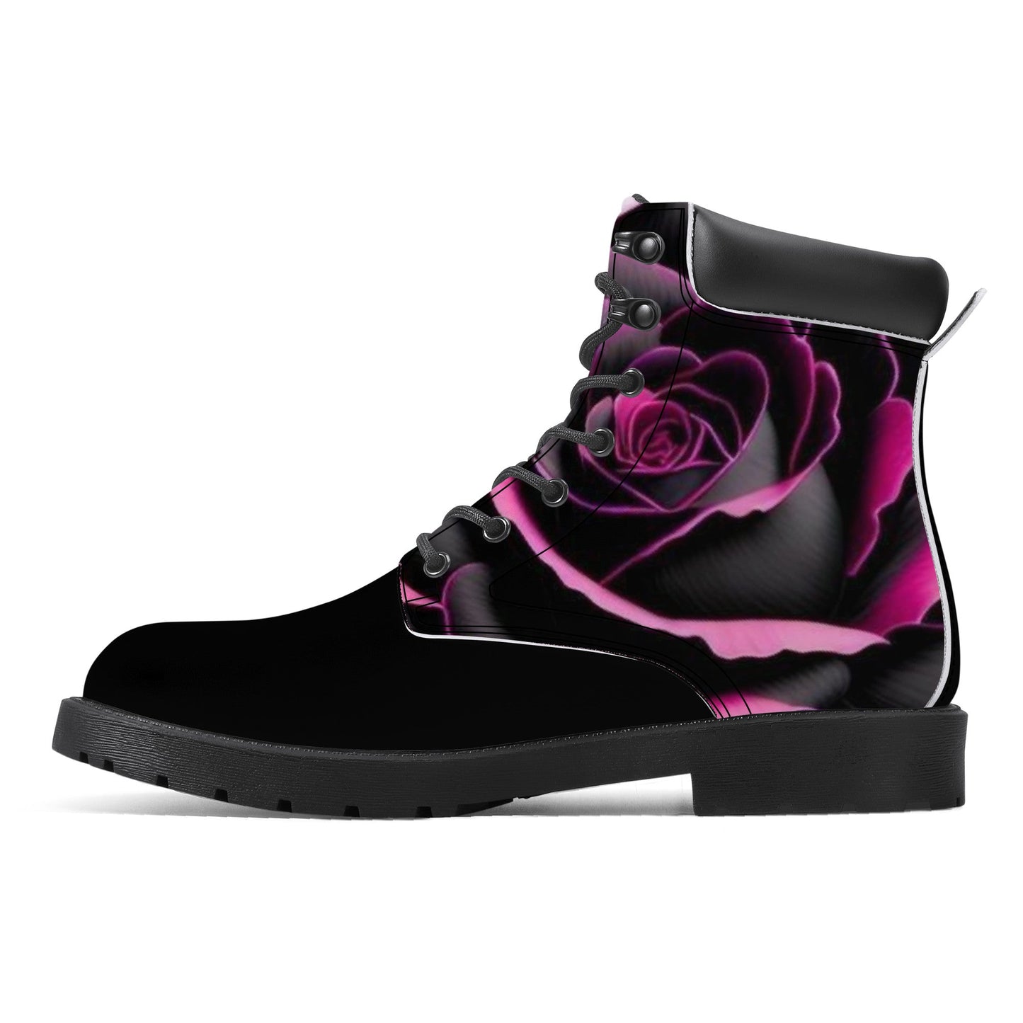 D20 Synthetic Leather Boots Purple Roses Home-clothes-jewelry