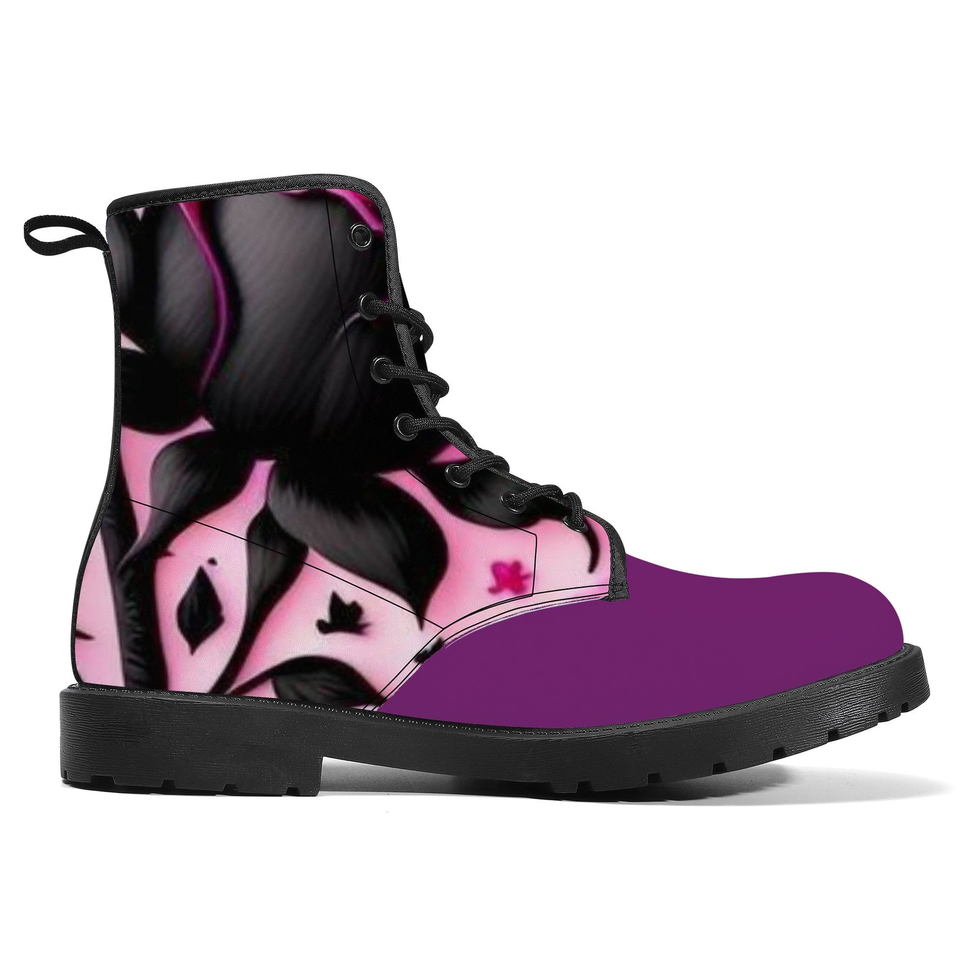 D41 Synthetic Leather Boots Purple Roses Home-clothes-jewelry