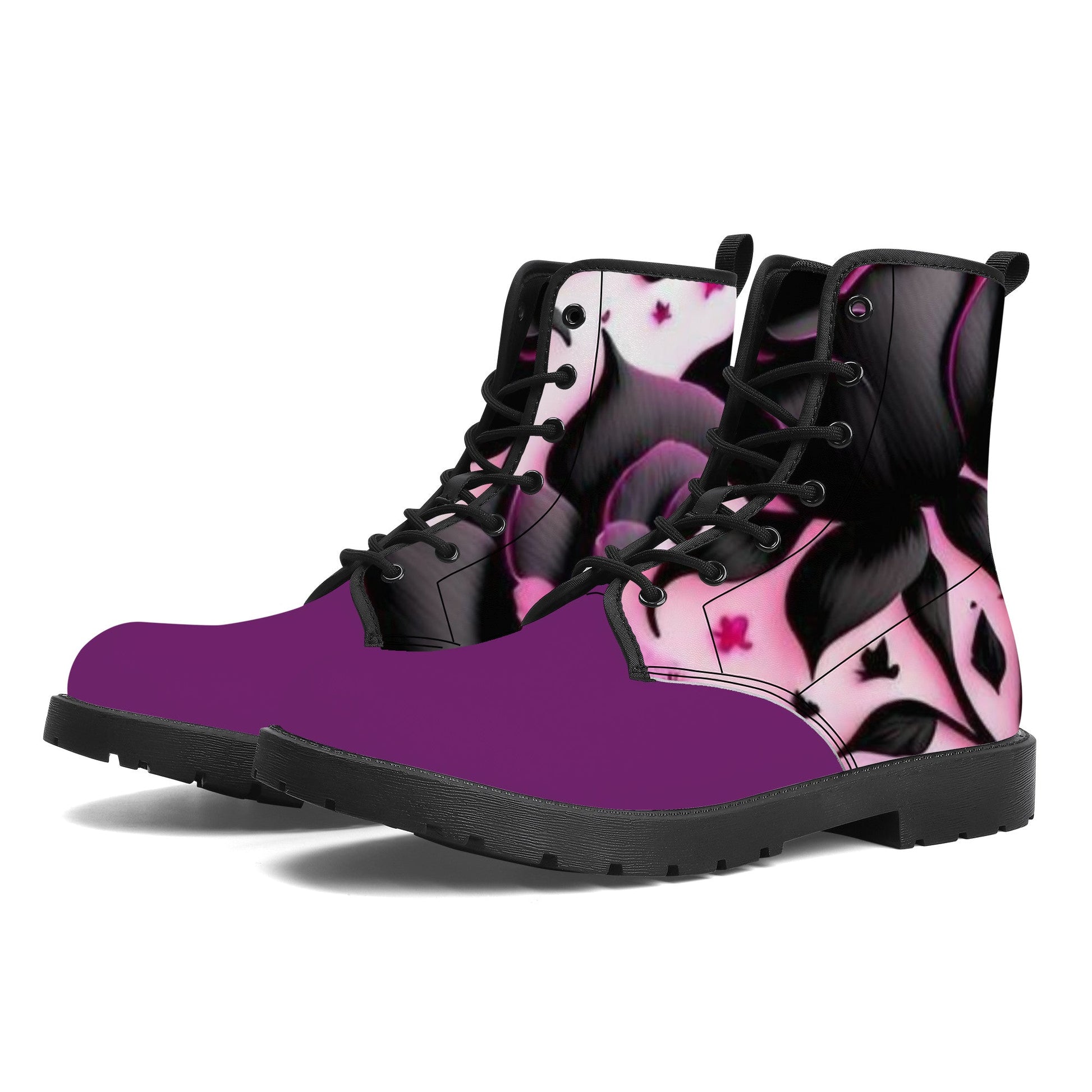 D41 Synthetic Leather Boots Purple Roses Home-clothes-jewelry