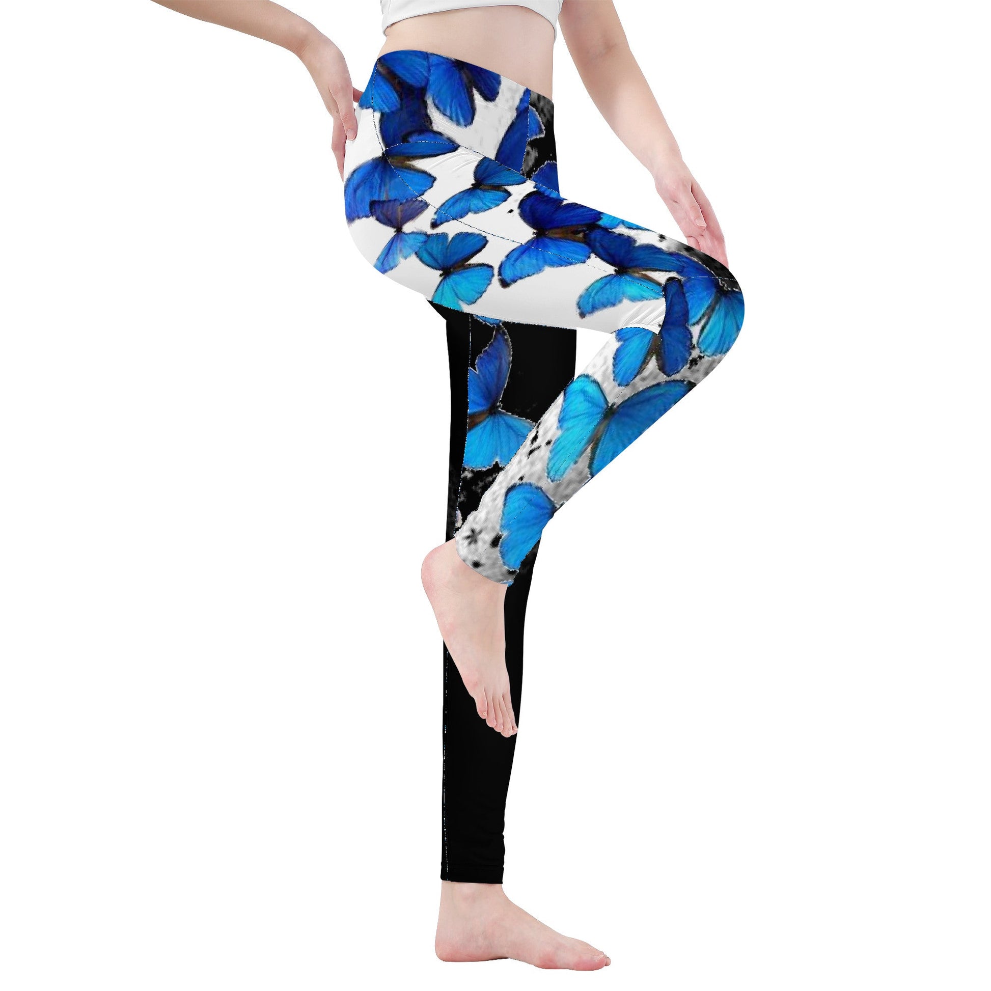 D48 All-Over Print Yoga Leggings Butterflies on black and white Home-clothes-jewelry