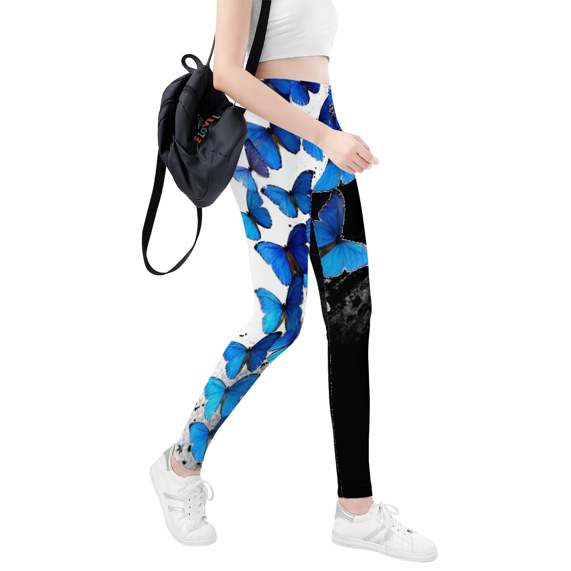 D48 All-Over Print Yoga Leggings Butterflies on black and white Home-clothes-jewelry