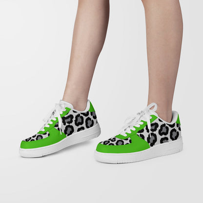 Low Top Unisex Sneakers Green with Leopard decoration