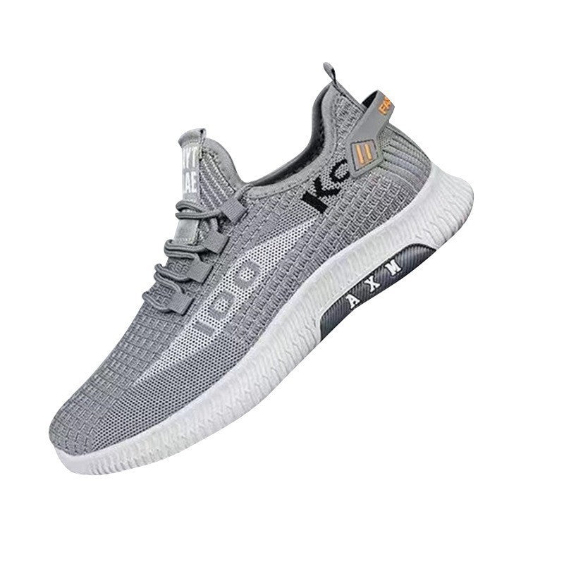 New autumn sports shoes with fly woven mesh breathable running shoes for youth Korean version lightweight soft sole comfortable men's shoes