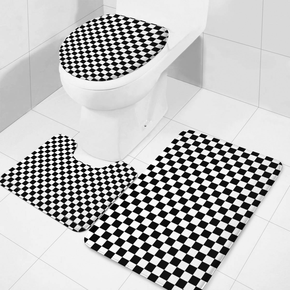 Effortless Elegance: Transform Your Bathroom with the Flannel-Inspired Black and White Three-Piece Set Home-clothes-jewelry