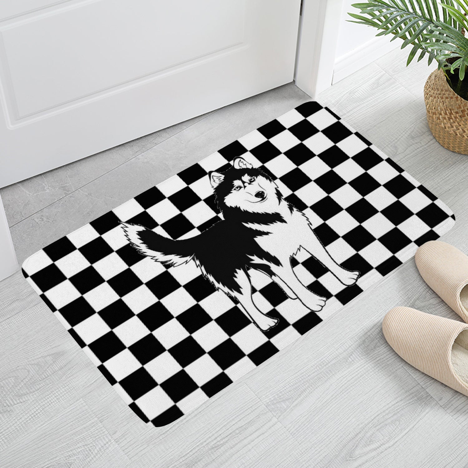 Doormat Husky on Black White