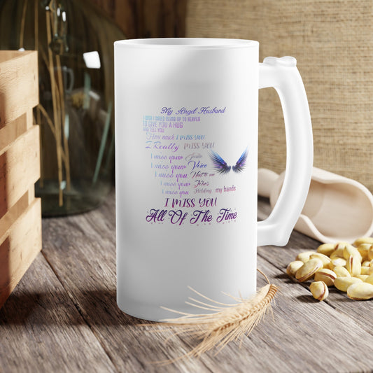 Frosted Glass Beer Mug I miss you my Angel Husband Home-clothes-jewelry