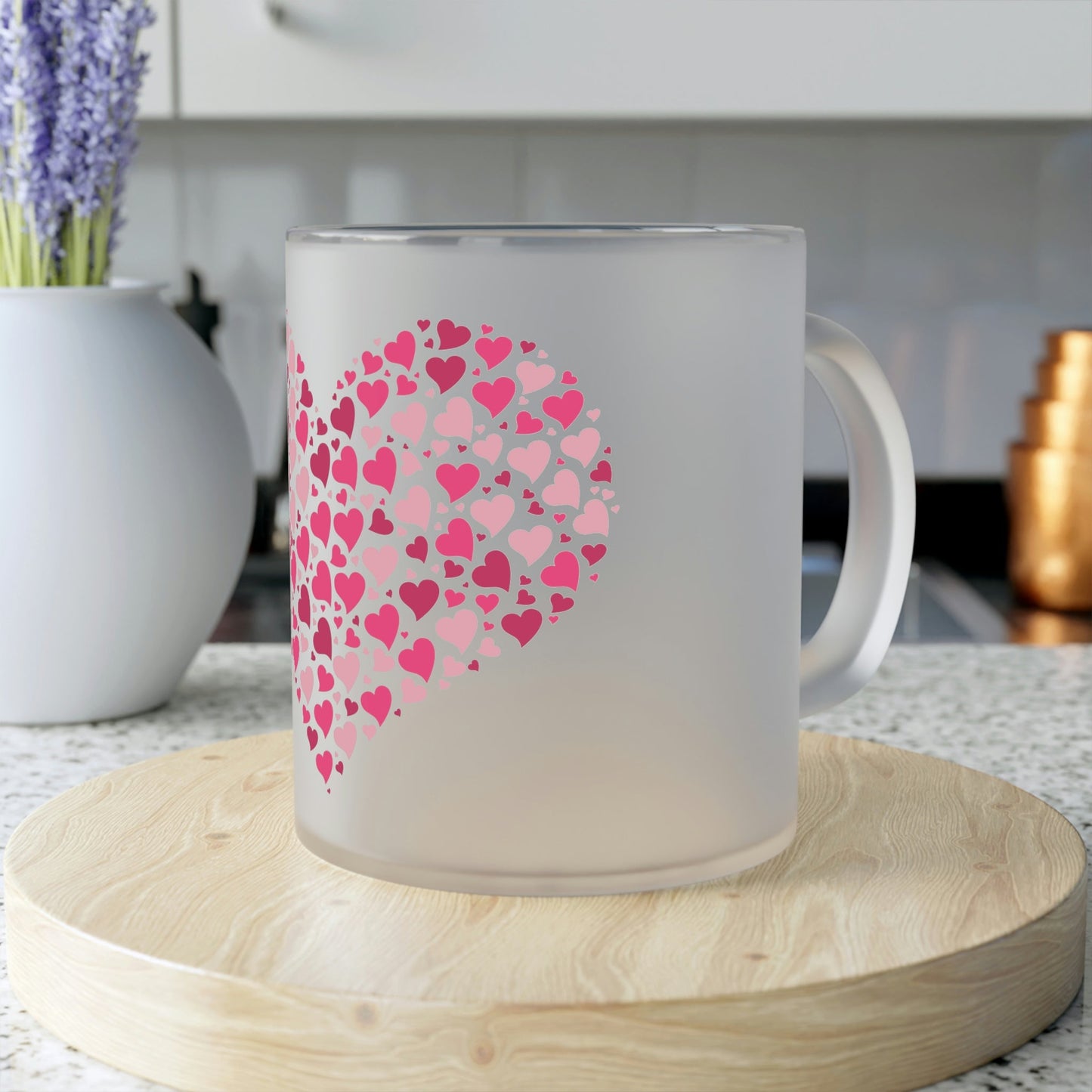 Frosted Glass Mug, Hearts, Valentine's, Wedding, Anniversary, Birthday, Family Home-clothes-jewelry