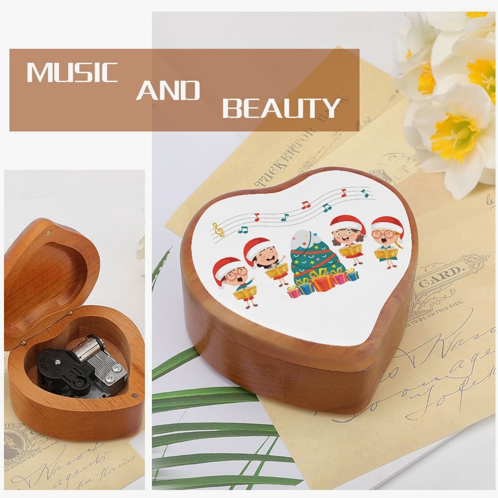 Heart Shaped Wooden Music Box Singing Christmas songs Home-clothes-jewelry