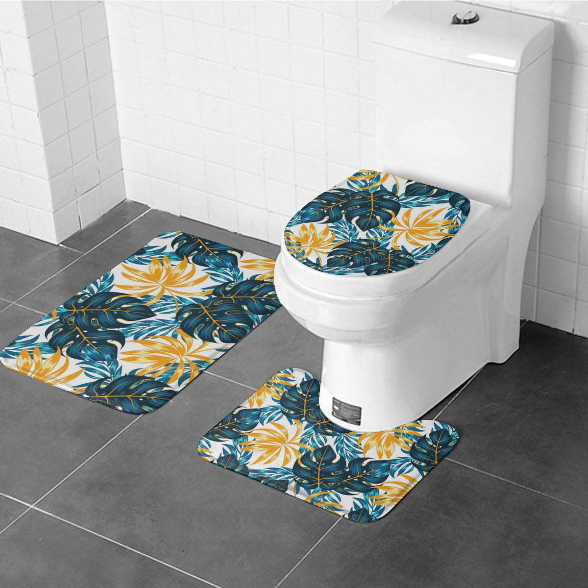 Homely Luxury: Transform Your Bathroom with this Flannel-Infused Three-Piece Set Adorned with Leaves Home-clothes-jewelry