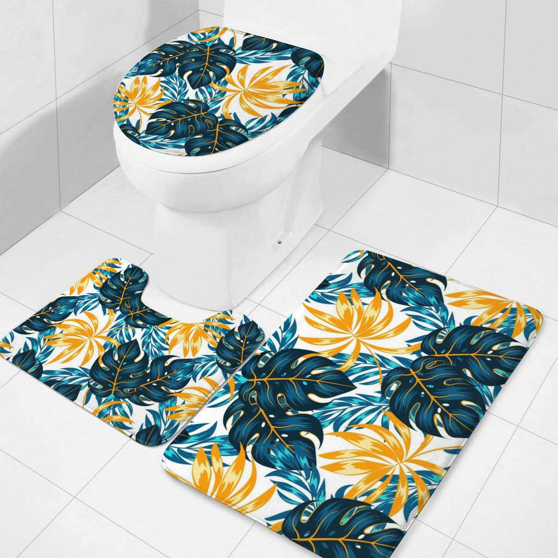 Homely Luxury: Transform Your Bathroom with this Flannel-Infused Three-Piece Set Adorned with Leaves Home-clothes-jewelry